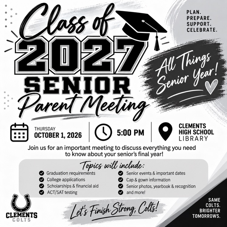 2027 Senior Parent Meeting October 1, 2026 5:00 p.m.