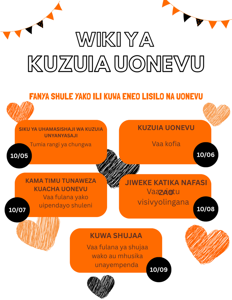 bully prevention spirit week - swahili