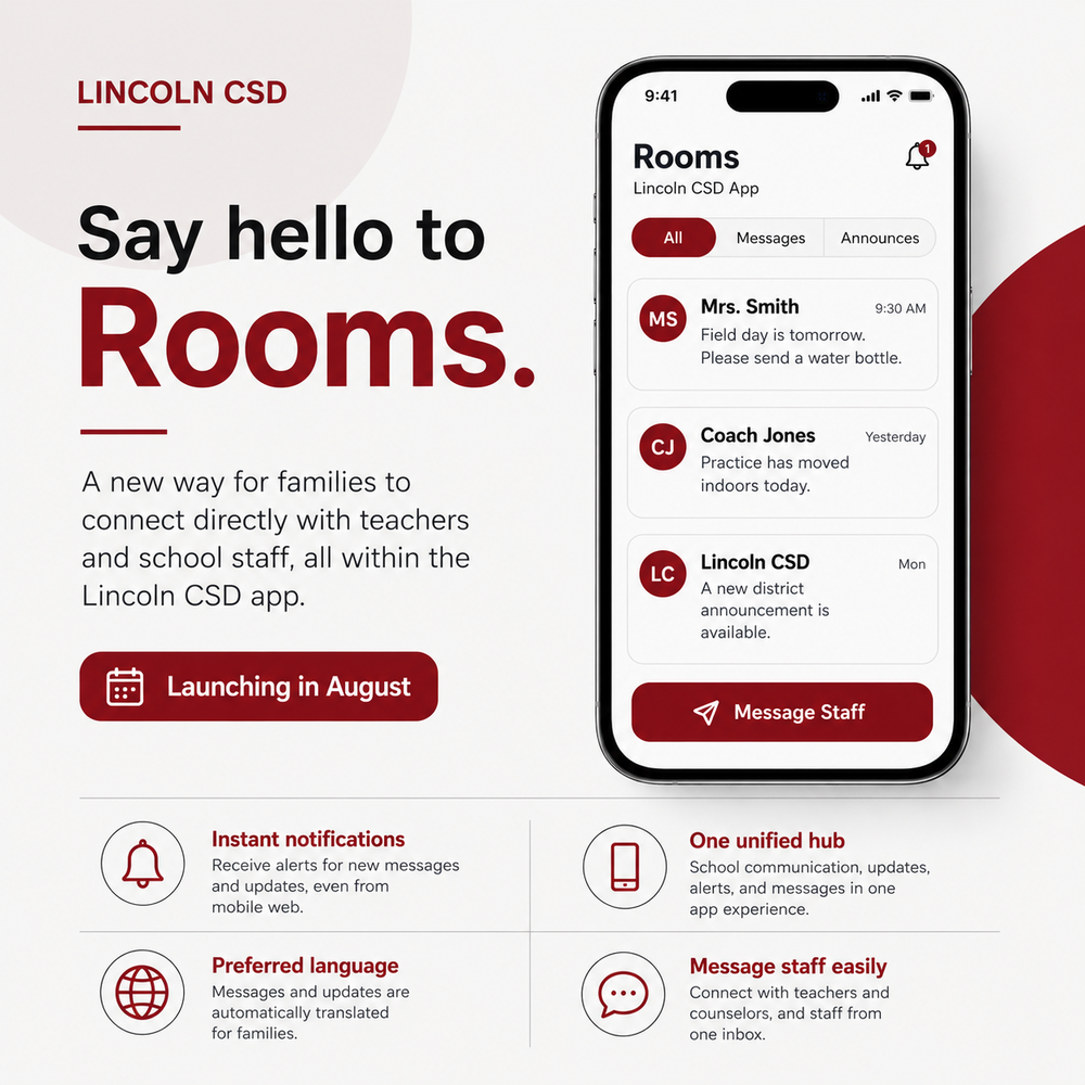 Rooms Feature in Lincoln CSD App