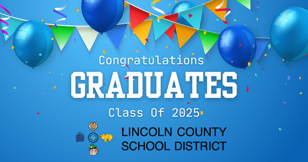 Congrats Graduates in blue background with banner and balloons