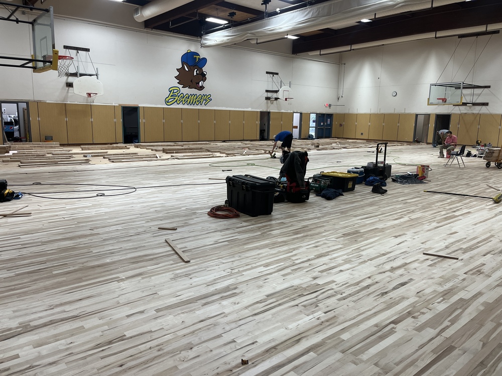 Construction equipment in gym