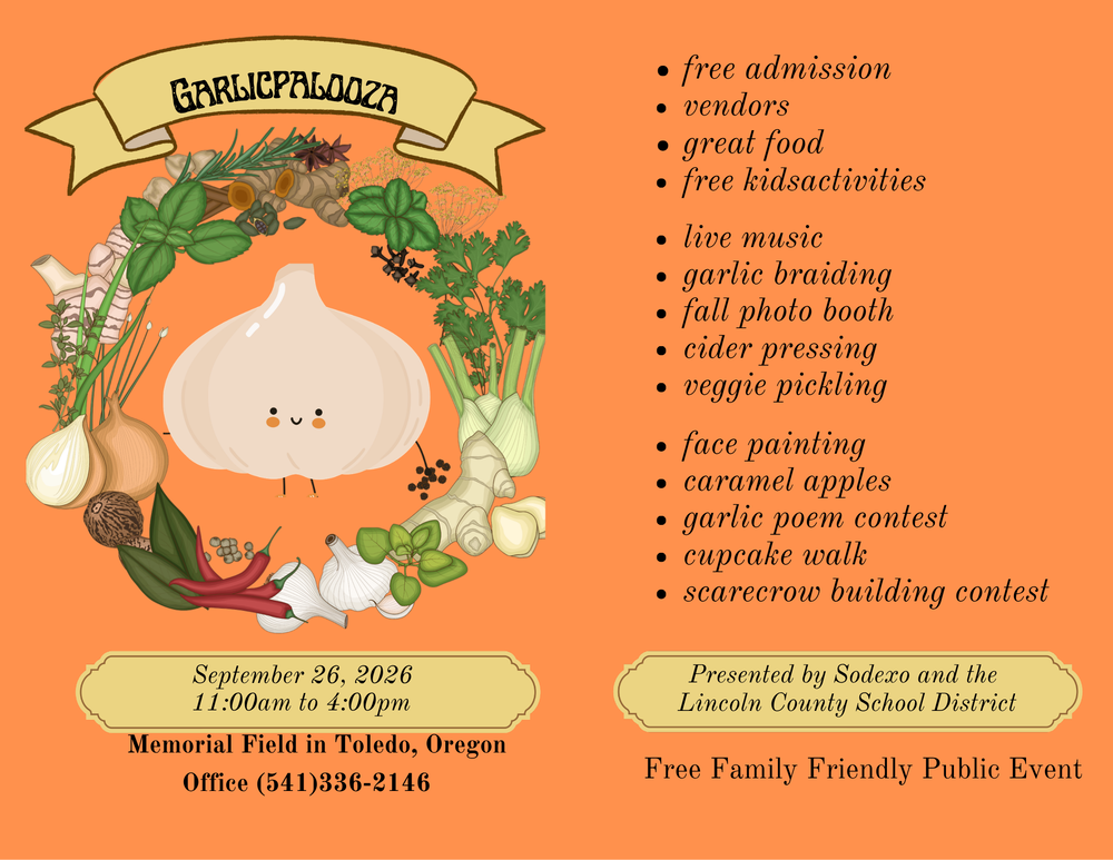 Flyer for Garlicpalooza, free family friendly public event