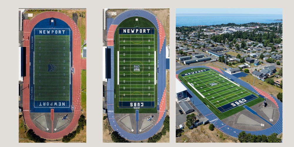 Before and after photos of Newport High football field and track