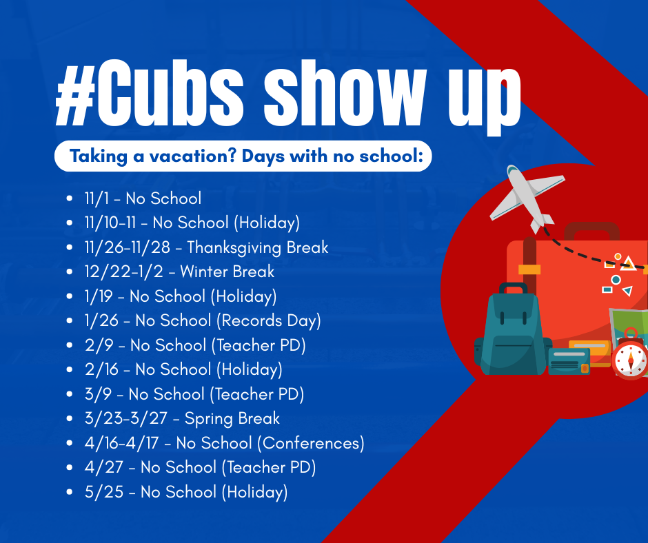 A list of days with no school