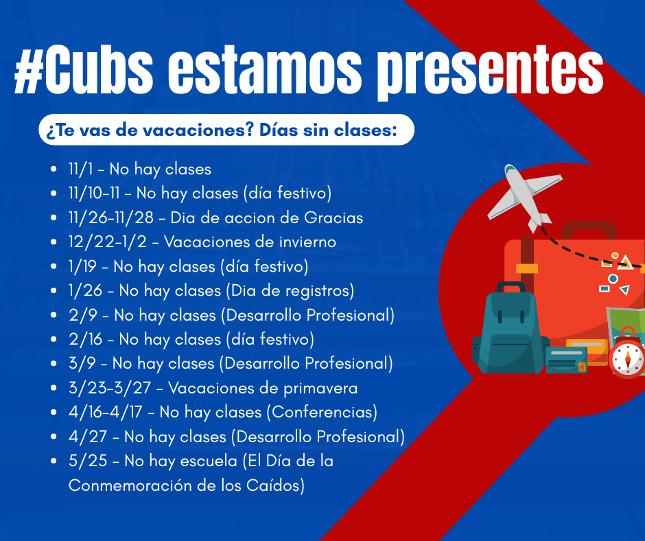 A list of days with no school written in Spanish