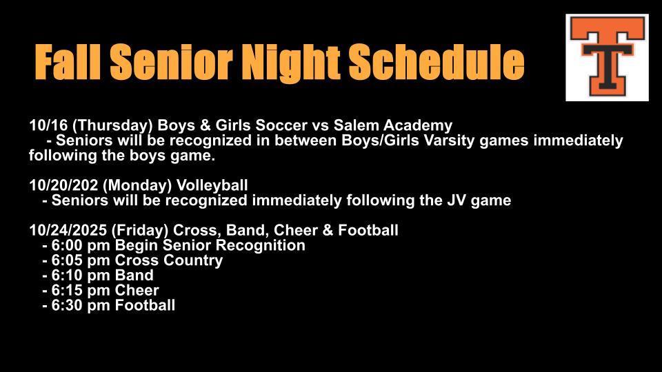 Senior Recognition Schedule