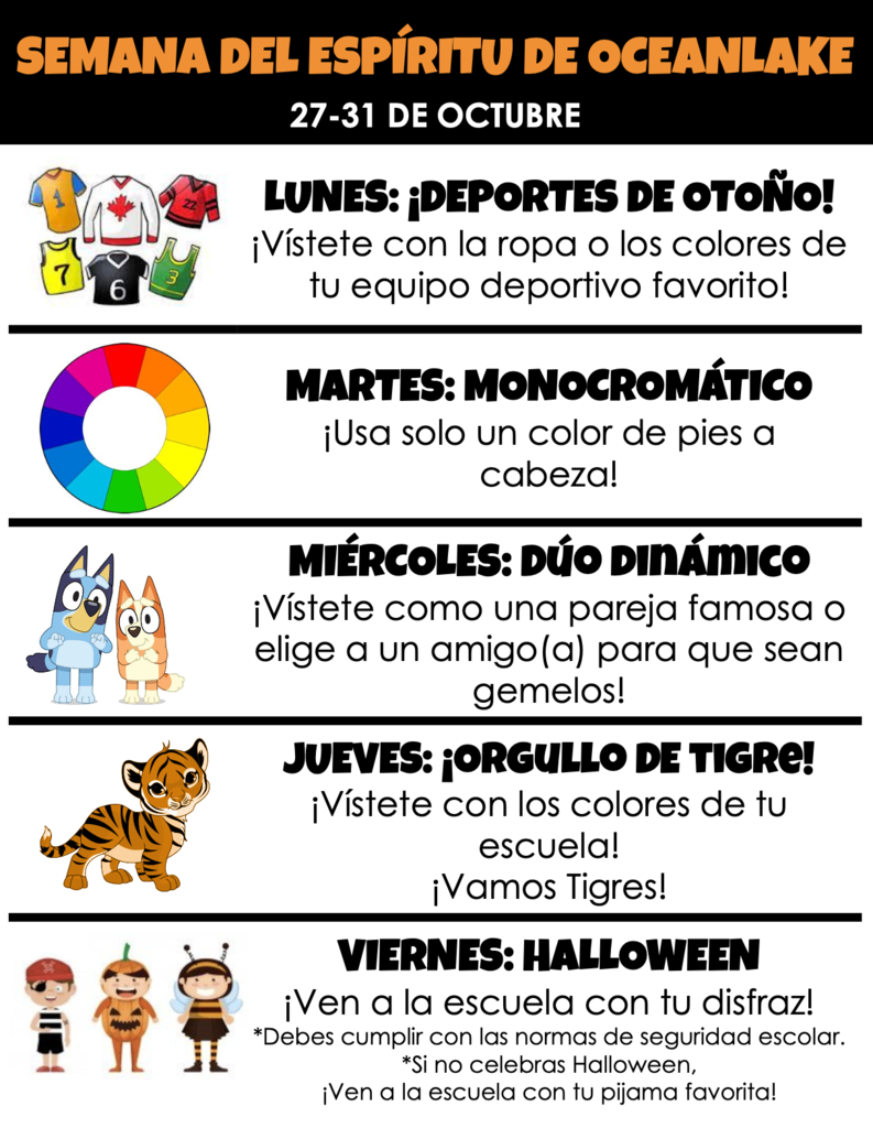 Spirit Week Daily Themes-Sp