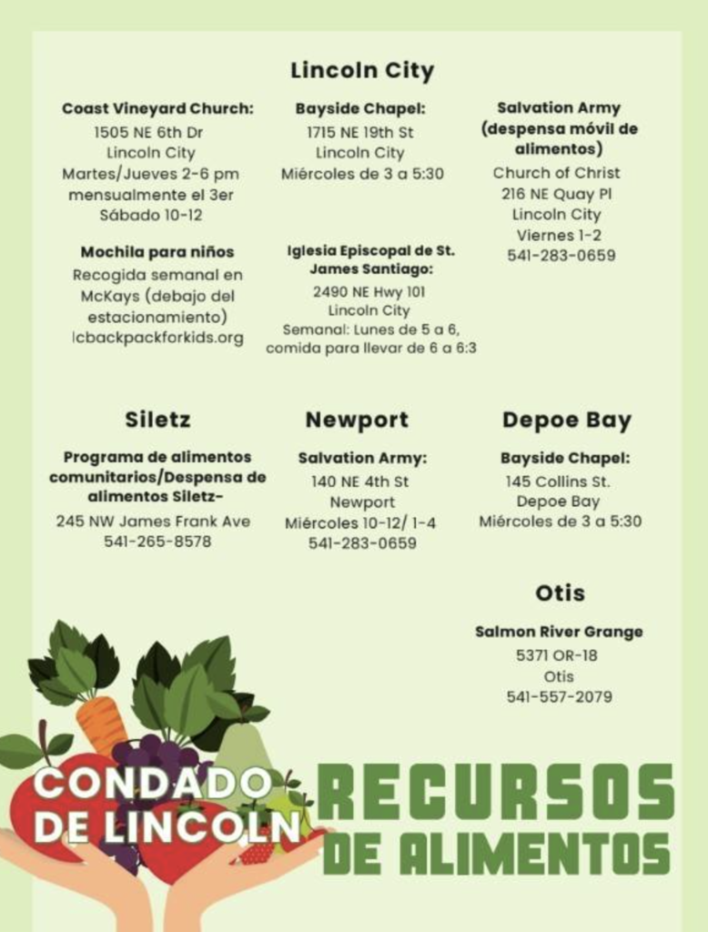 Informational flyer for food resources-sp