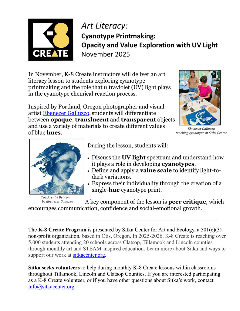 Sitka K-8 Create: November 2025 Cyanotype Printmaking