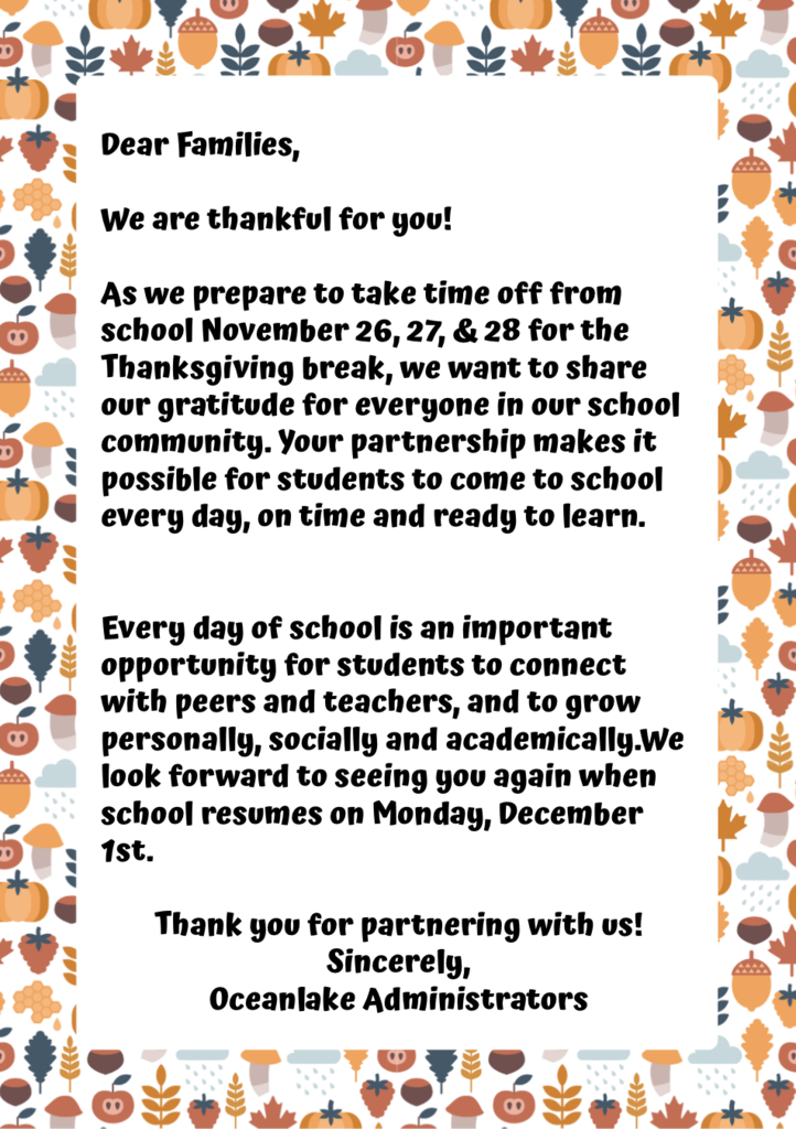 Attendance Note- Thanksgiving Break