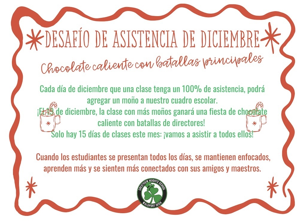 Cada día de diciembre que una clase tenga un 100% de asistencia, podrá agregar un moño a nuestro cuadro escolar.