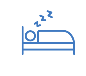 Blue line drawing of a person sleeping in a bed with Z's coming from them.