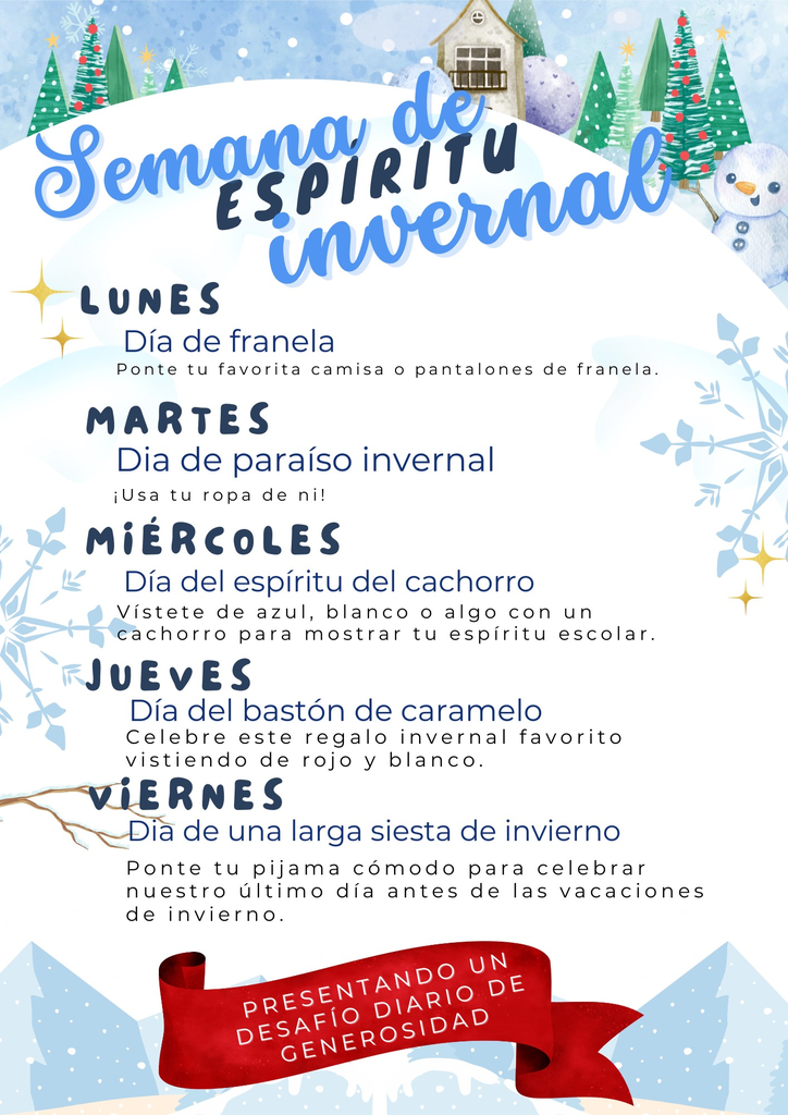 Flier showing spirit days in Spanish