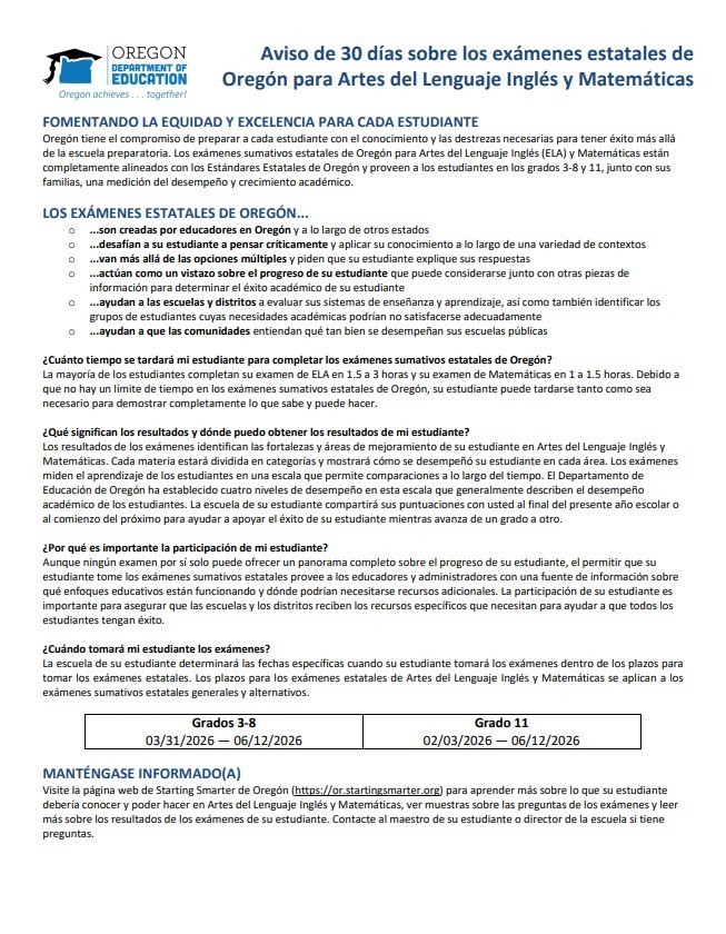 30 Day Opt Out Notice Spanish