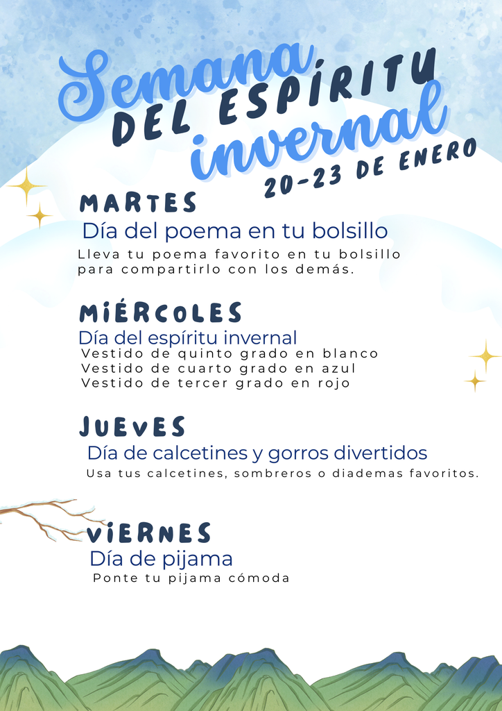 Flier in Spanish explaining different Spirit Days