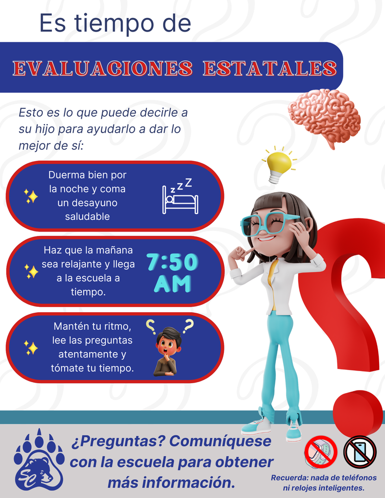 Poster describing state testing tips in spanish