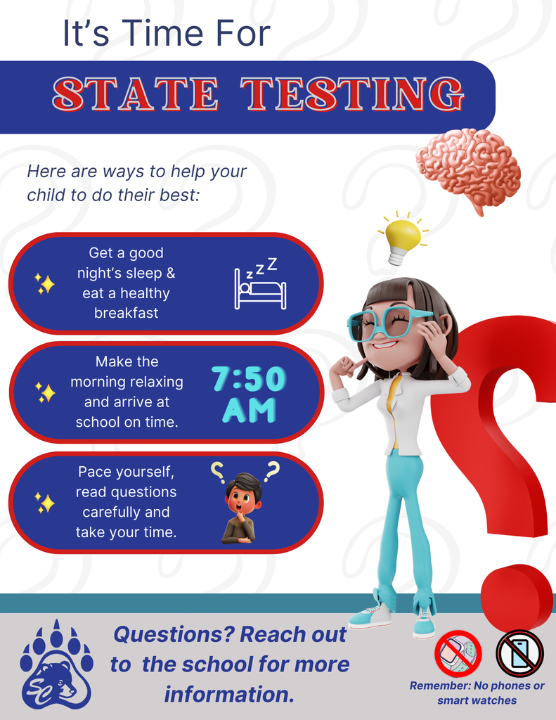 Poster describing state testing tips in english