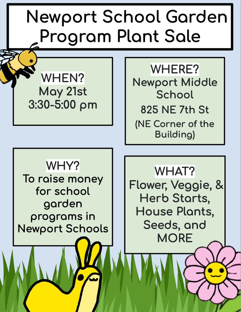 Announcement of plant sale in English. NMS May 21 3:30-5:00