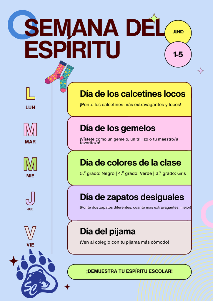 image in spanish describing dress up days for week