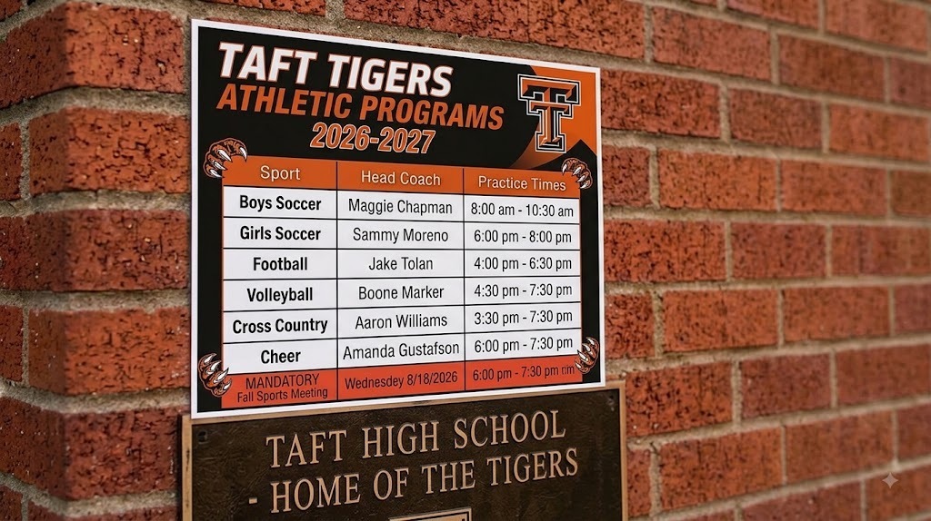 Taft High School Fall Practice Schedule