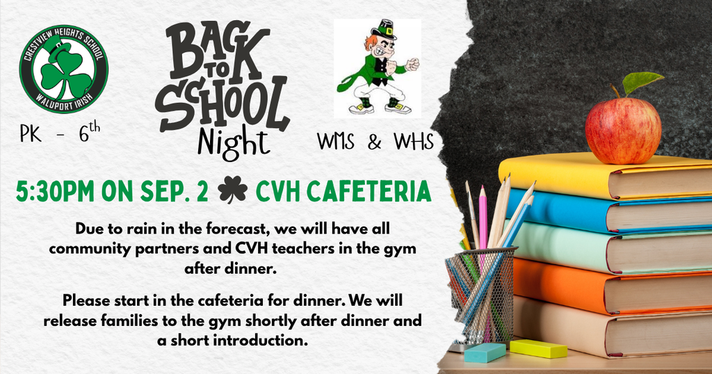 Back to School Night - September 2nd at 5:30P at Crestview