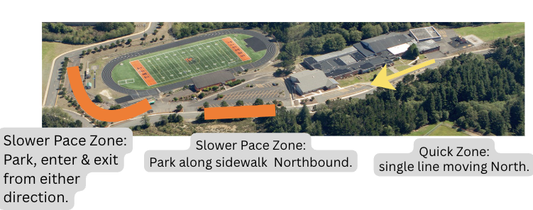 Image of High School Drive with highlighted areas for parking.