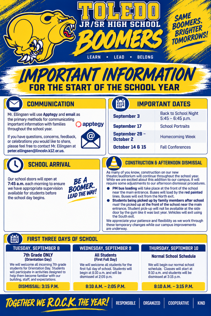 Important Information for the Start of the School Year