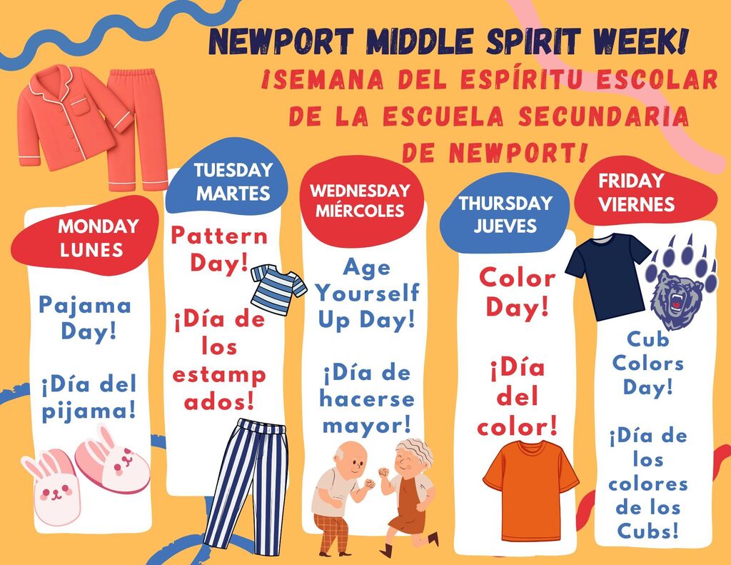 illustration of a weekly calendar with the days of the week listed and colorful clip art.