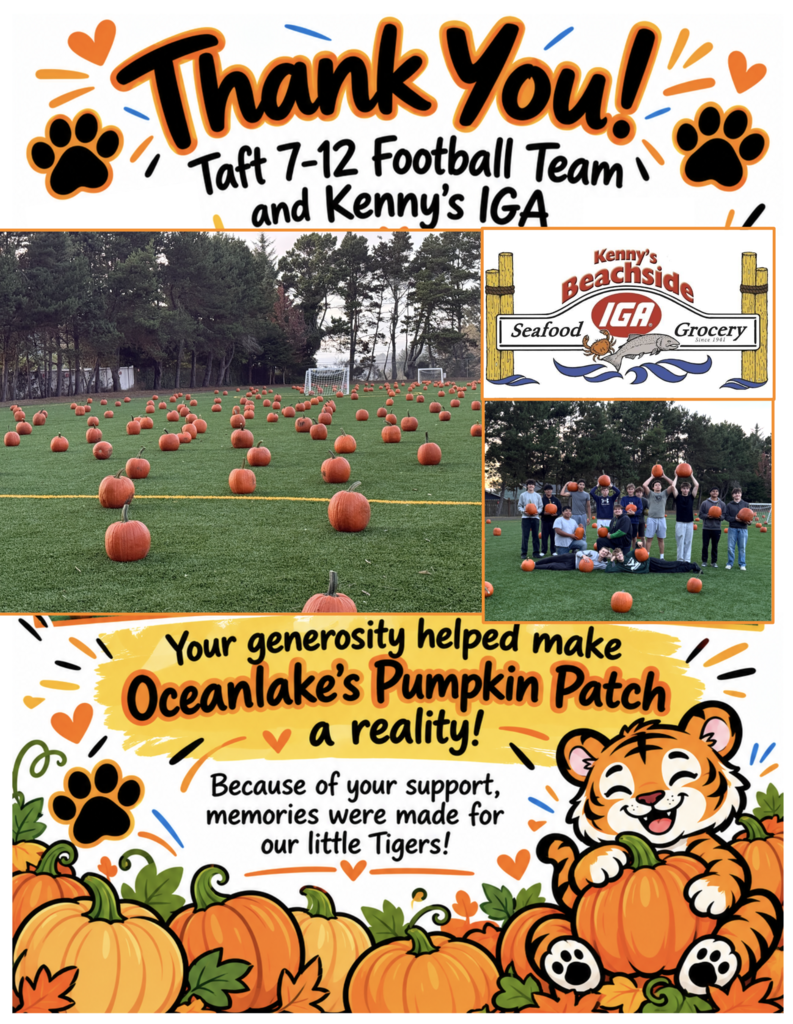 Images of Oceanlake pumpkin patch set-up and words of appreciation to community partners.