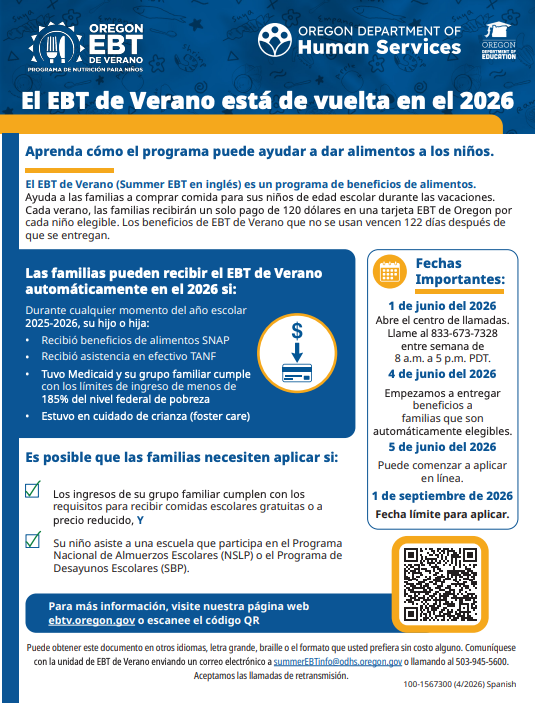 EBT info graphic with QR code in English