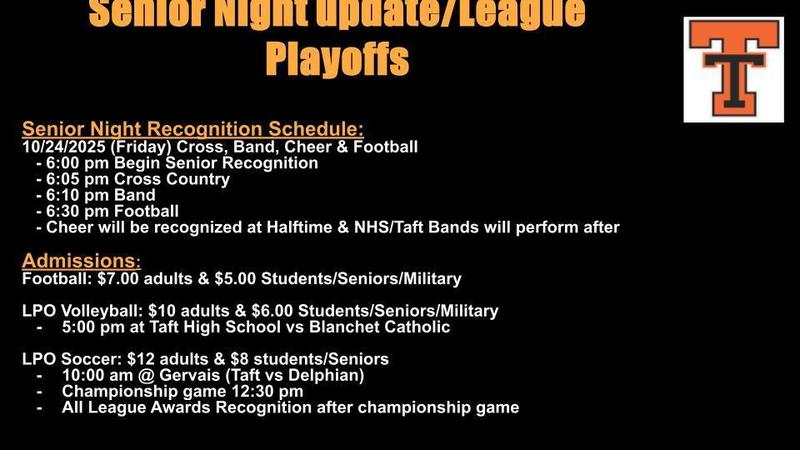 Senior Night Schedule/League Playoff Events 