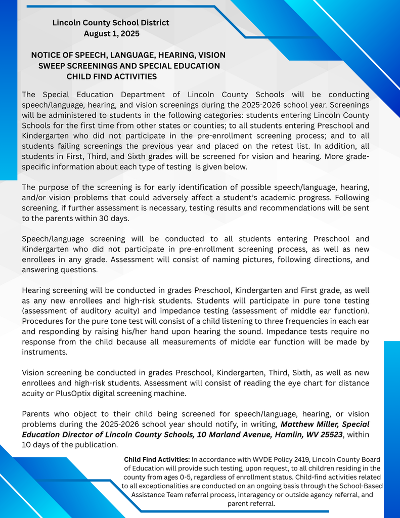 Sweep Screening Notice 