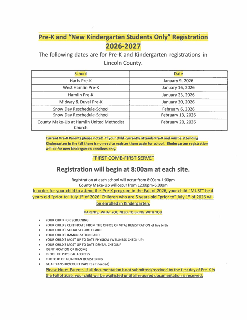 Pre-K Registration Info