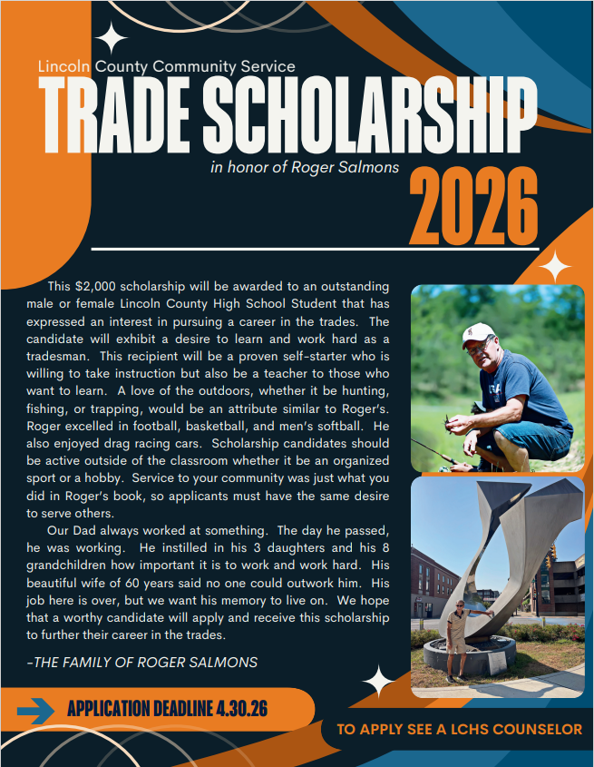 New Trades Scholarship! Roger Salmons- Lincoln County Community Service Trade Scholarship