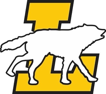 School Logo of Wolf over an L