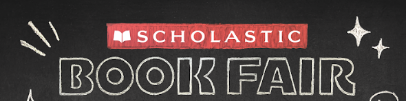 Scholastic Book Fair poster black base color with read and white writing
