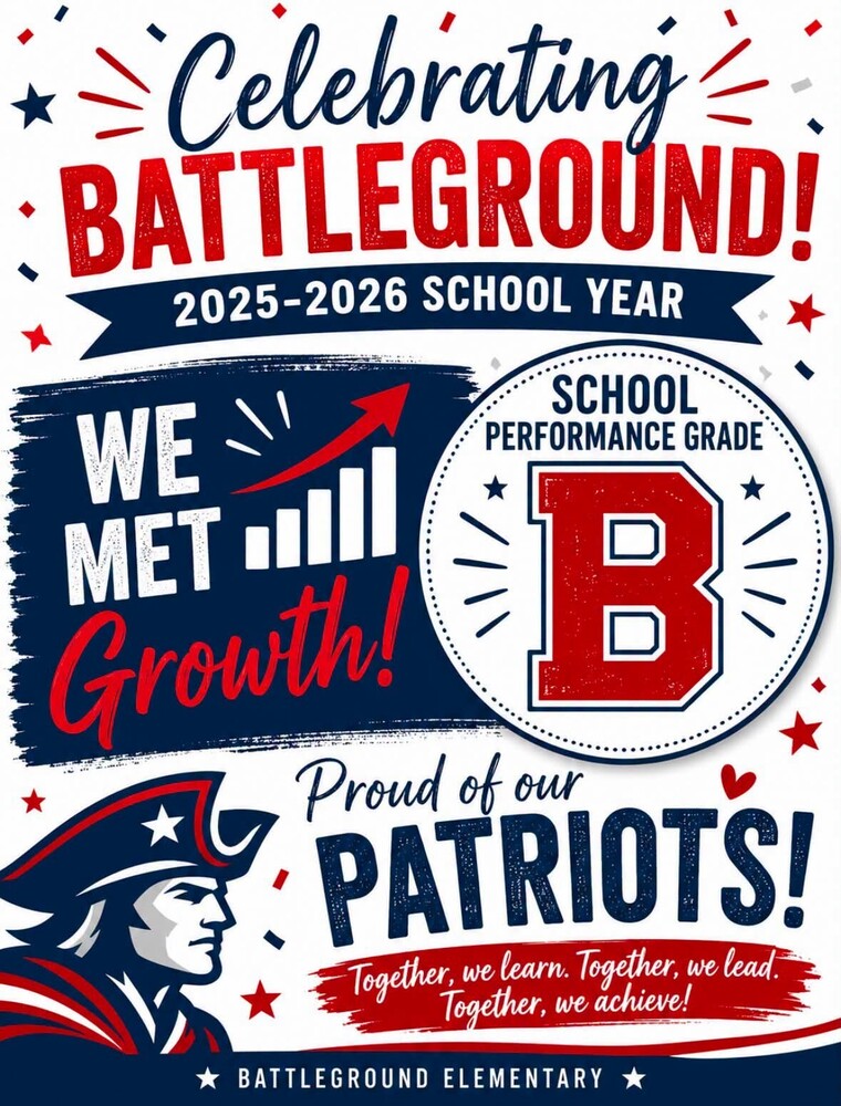 Celebrating BG: 2025-2026 school year MET GROWTH with school performance grade of B.