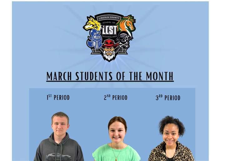 March Student of the Month for 1st, 2nd and 3rd Periods