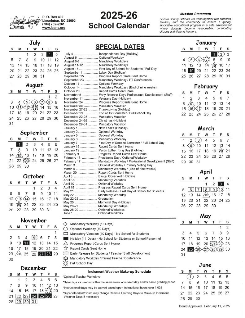 2025-2026 School Calendar