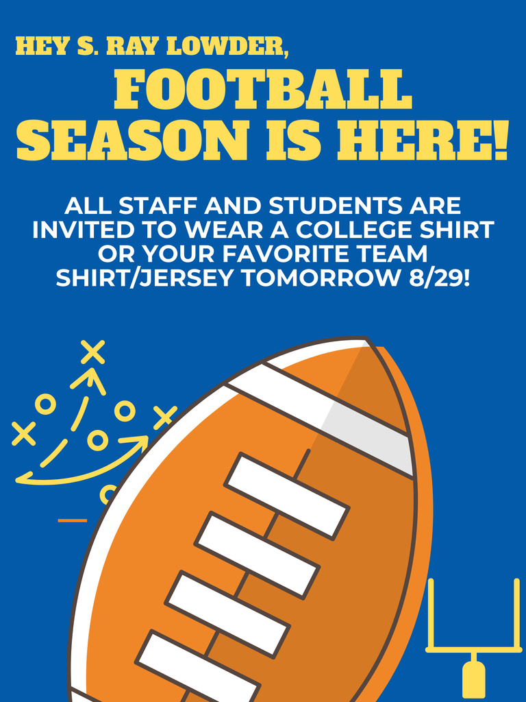 Please join us to kick-off football season by wearing a college shirt or your favorite team jersey tomorrow!