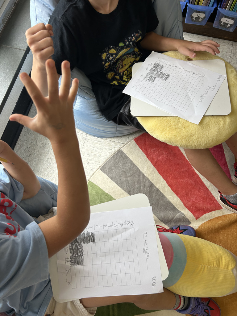 Students play rock, paper, scissors to make bar graphs.