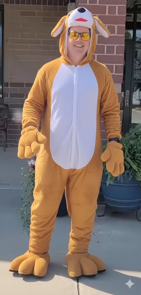 Mr. Palmer dressed in dog costume