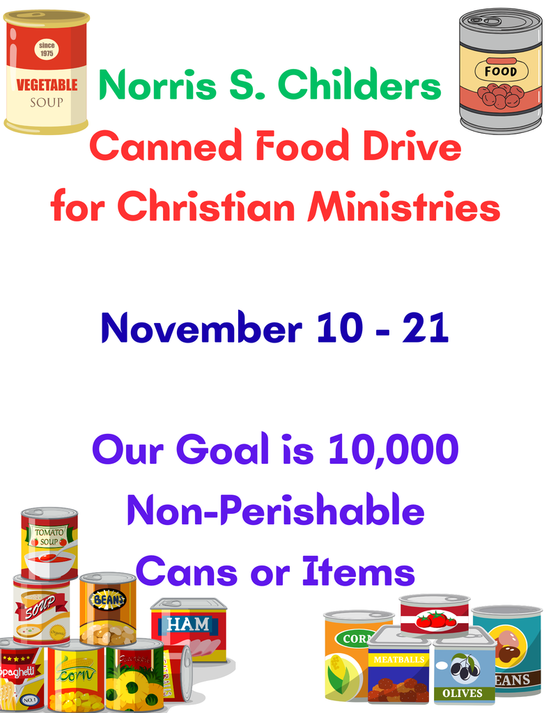 Help Us Meet our 10,000 item goal!! Canned Food Drive November 10-21, 2025