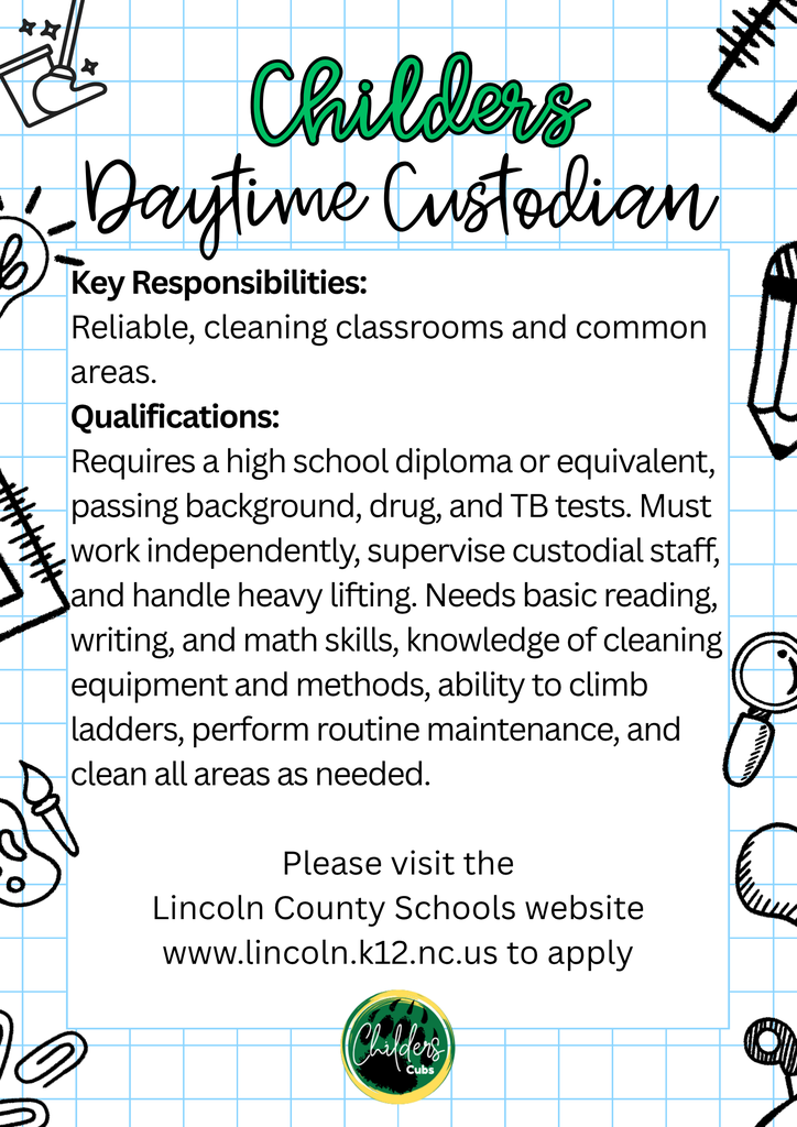 Interested in becoming a school custodian, apply today!!