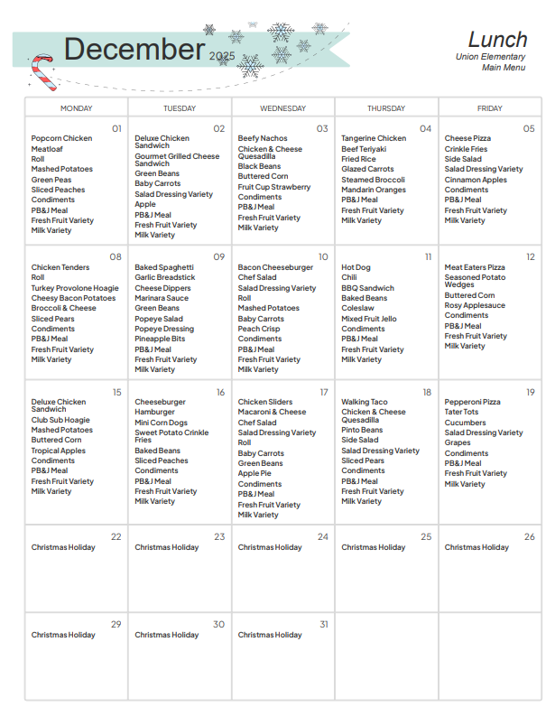 December menu