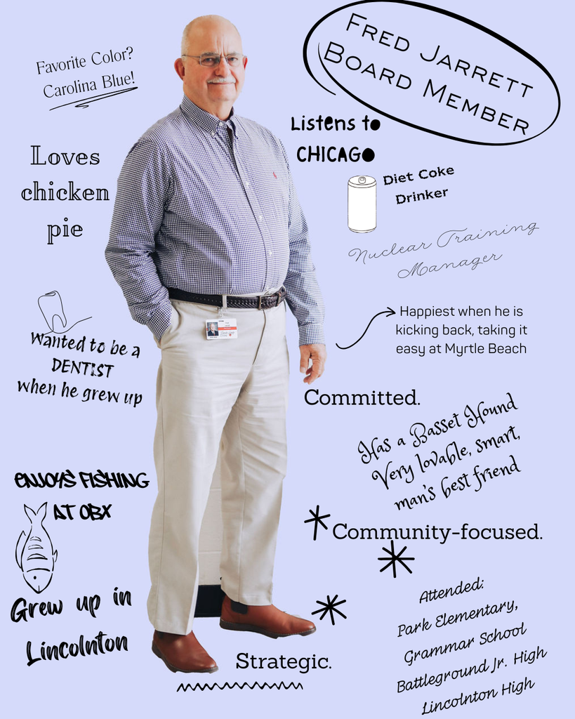 💙 Meet Fred Jarrett 💙 School Board Appreciation Month  Meet Fred Jarrett, a dedicated member of the Lincoln County Board of Education who brings a strategic, thoughtful, and community-focused perspective to his service. A Lincolnton native, Fred’s deep roots in our community shape his commitment to ensuring strong schools for today’s students and future generations.  Professionally, Fred is a nuclear training manager, a role that reflects his attention to detail, steady leadership, and long-range thinking. He once dreamed of becoming a dentist, but his path led him to a career—and board service—grounded in responsibility, preparation, and care for others.  Fred enjoys fishing at the Outer Banks, listening to Chicago, and relaxing at Myrtle Beach when it’s time to recharge. He’s a loyal Diet Coke drinker, loves chicken pie, and is a proud dog owner to a very lovable (and smart!) basset hound.  We are grateful for Fred’s commitment to Lincoln County Schools, his strategic mindset, and his dedication to serving our community with purpose. Thank you, Fred, for your service and leadership.  #SchoolBoardAppreciationMonth #MeetOurBoard #ThankYouSchoolBoard #WeAreLINCOLN