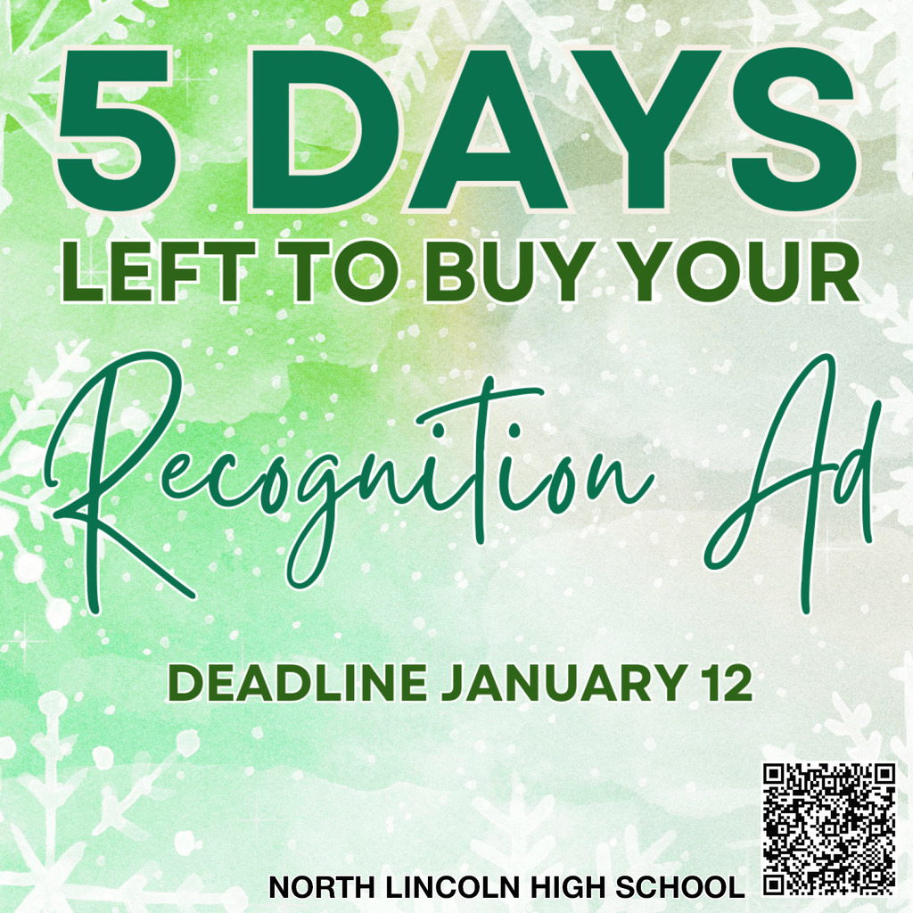 Countdown to the deadline to purchase a recognition ad for your graduating senior! ONLY 5 DAYS LEFT! Scan the QR code below or visit https://www.jostens.com/apps/jcom/router.mvc?code=YB_RA&cn=1423251 to purchase today! Deadline January 12th.