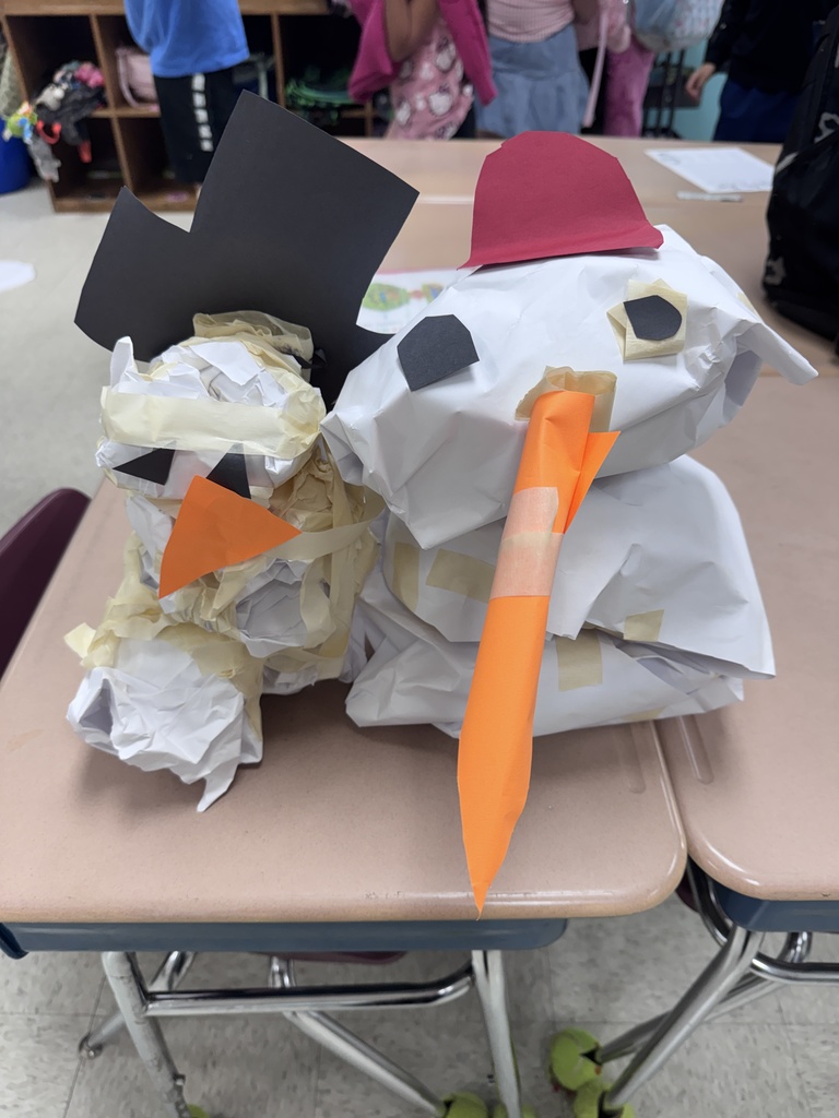 The winning snowmen from Mrs. Nordmark's STEM challenge.