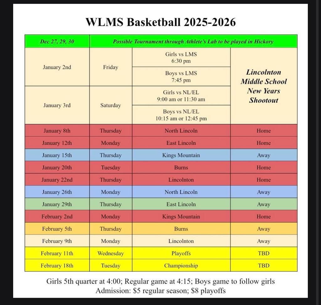 WLMS 25-26 Basketball Schedule