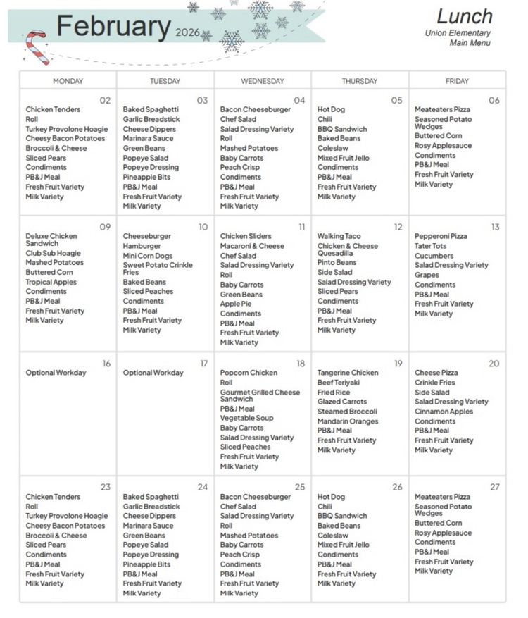 February Lunch Menu